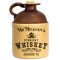 Vintage-style personalized moonshine jug with two-tone brown and cream ceramic design, labeled ‘Mc Millian’s Straight Whiskey, Bottled in Bond, Ashburn VA,’ featuring a rustic handle and cork top—ideal for home bar décor, gifting, and whiskey enthusiasts.